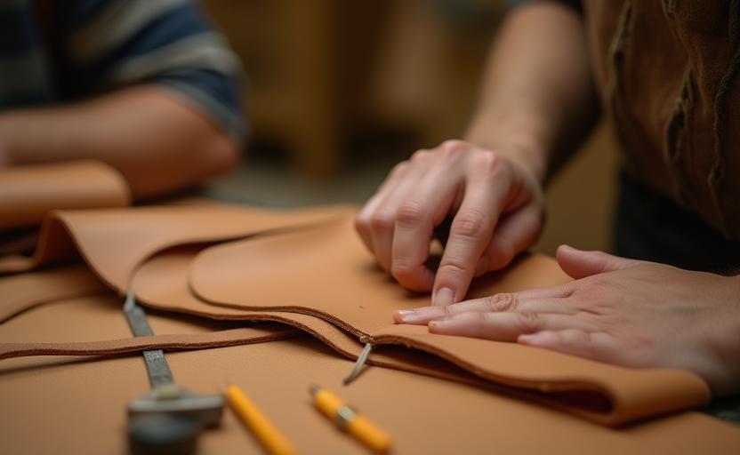熟練職人が縫製している本革バッグ（ナチュラルカラー）