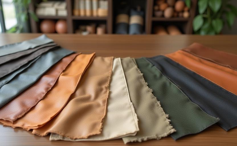 多彩なエコレザー・素材サンプル（店内ディスプレイ）